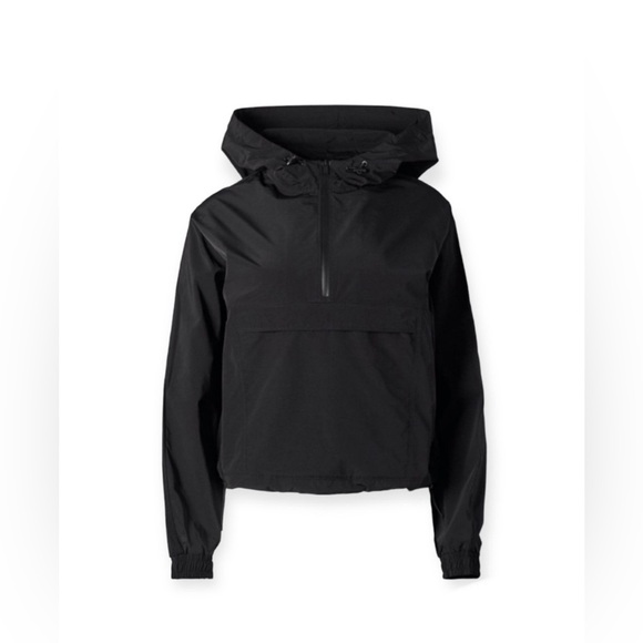 Aritzia Babaton Arrow Half-Zip Anorak Hooded Wind Breaker Jacket Black Medium - Picture 1 of 10